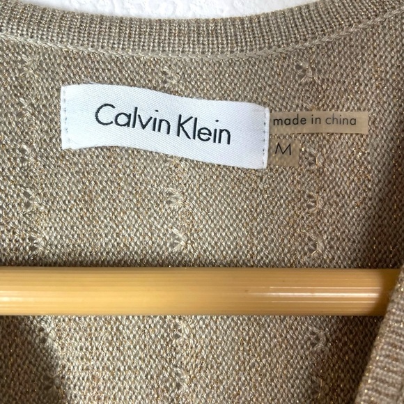 NWOT Calvin Klein A-Line Knit Metallic Mini Dress in Gold Size M - Picture 7 of 11